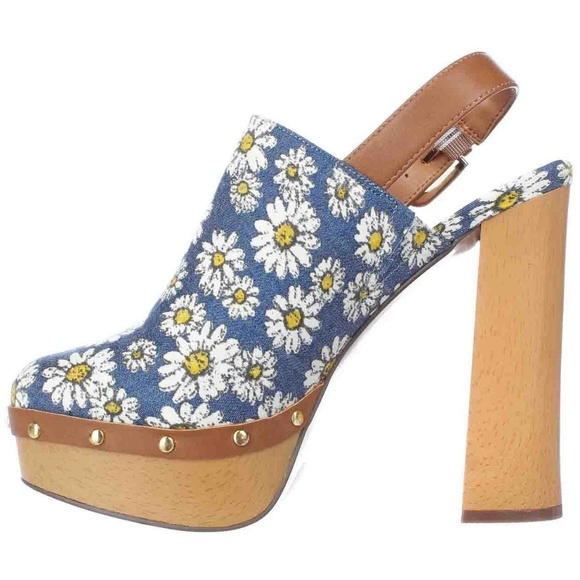 Report Mylie Blue Floral Slingback Platform Clogs - Picture 2 of 7